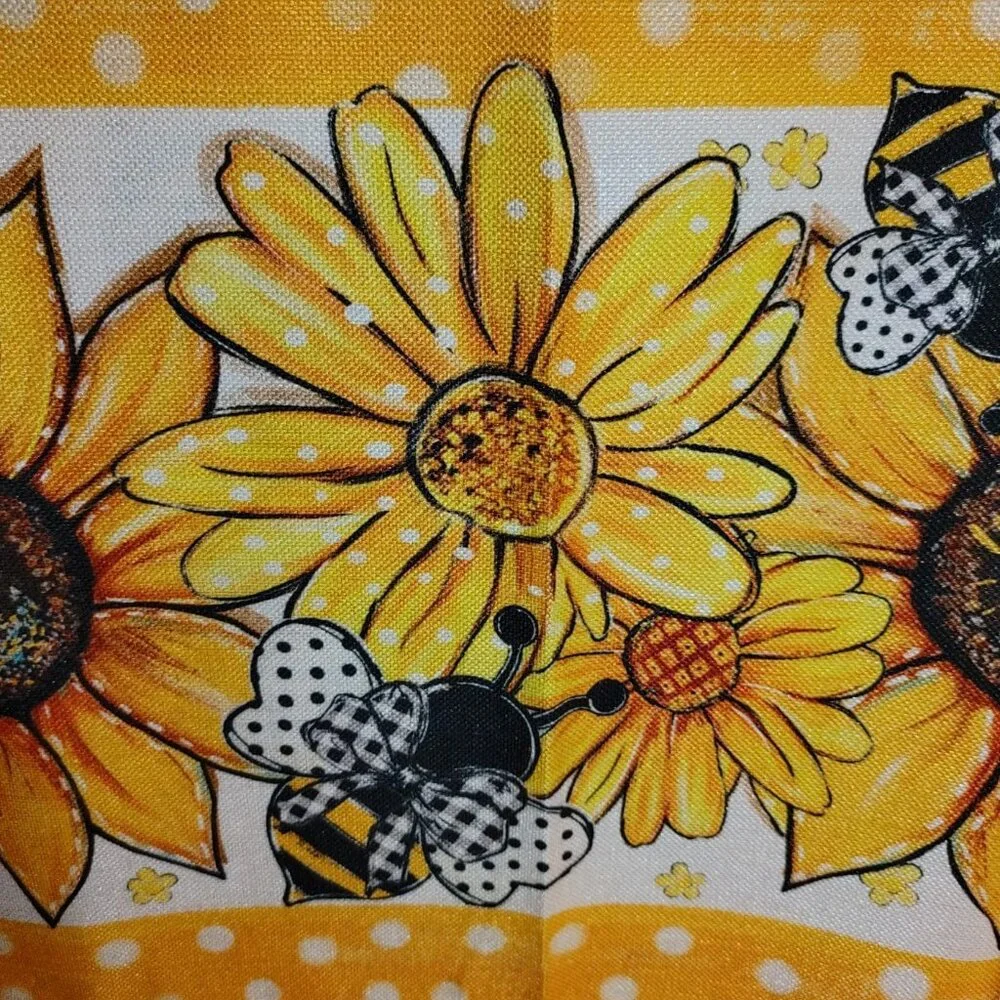 Long Floral Table Runner Yellow Spring Summer Bee Decor Cottage Farmhouse 13x108